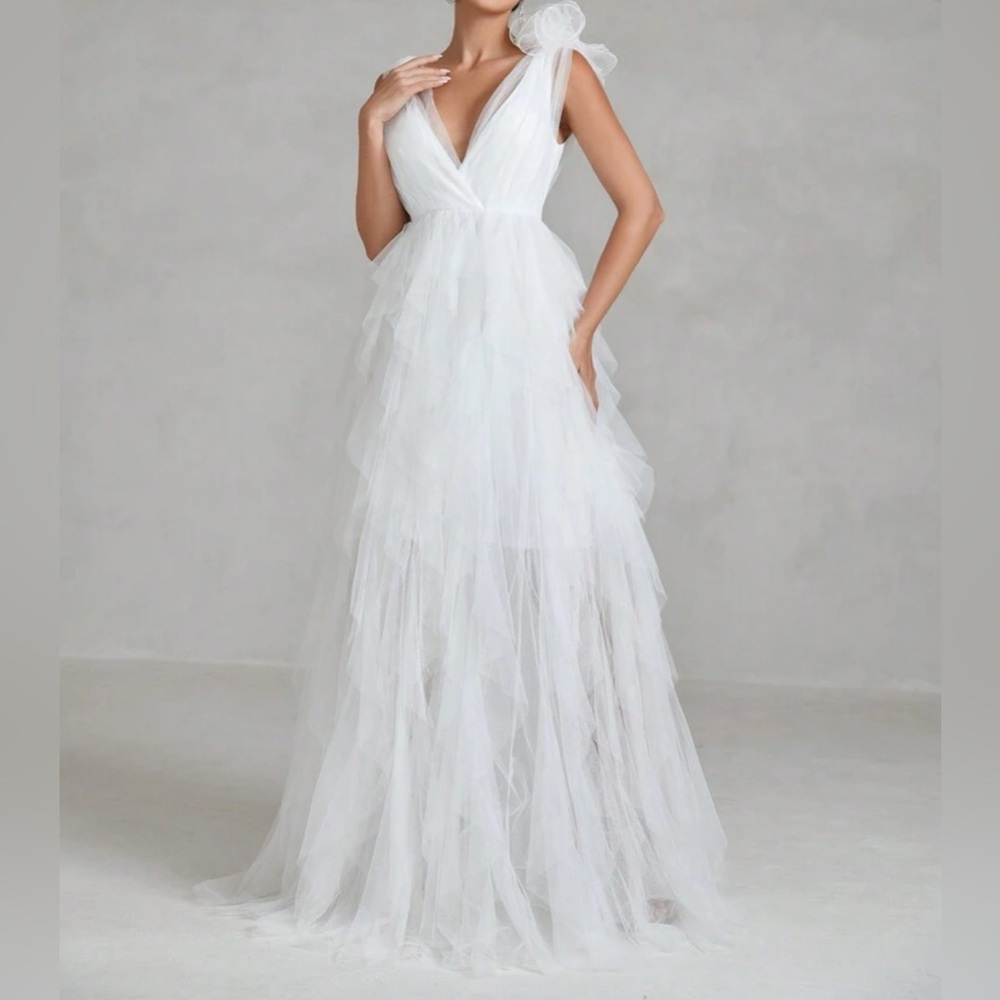 White meshed formal maxi dress